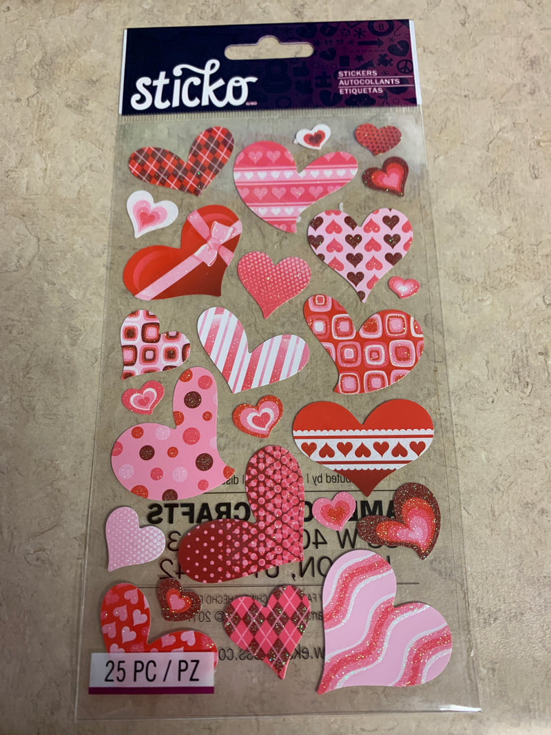 Valentine Stickers - Funky Hearts - 25 pc