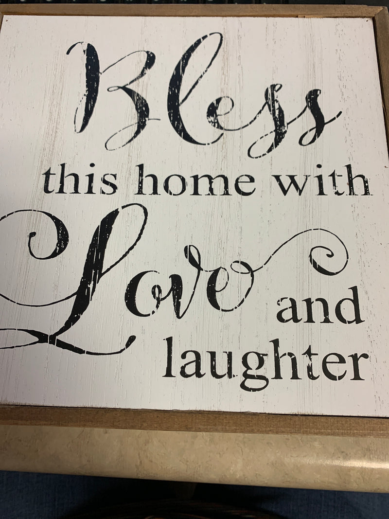 Cream & Wood Square Assorted Inspirational Wall Sign  - bless this home