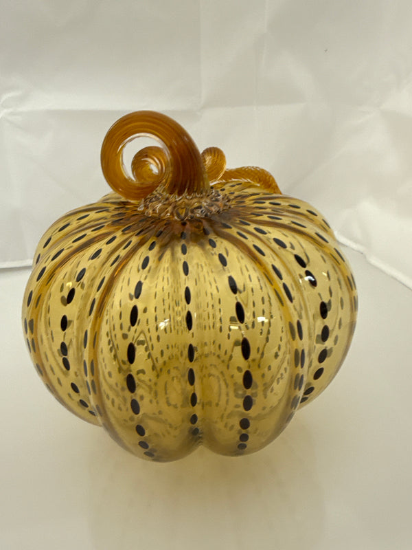 Black Speckled Amber Glass Pumpkins -Large - 7.75 inch