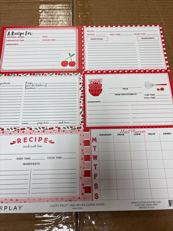 Red Recipe Cards - Happy Fruit - 12 x 12 Scrapbook Paper