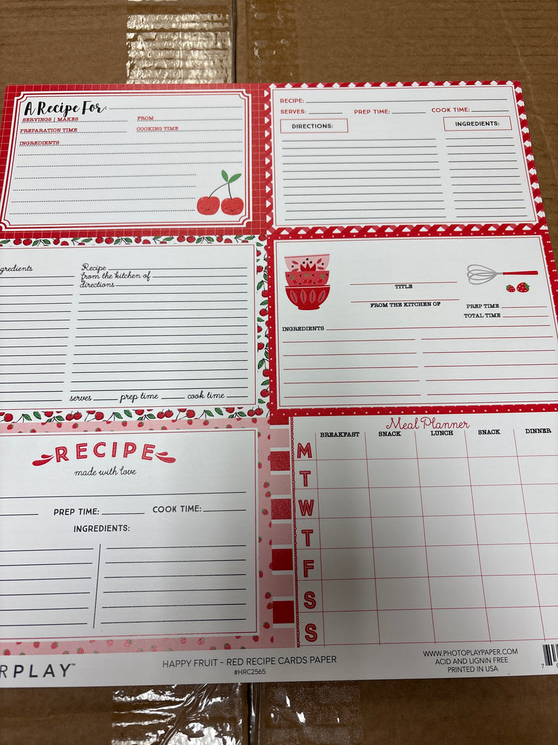 Red Recipe Cards - Happy Fruit - 12 x 12 Scrapbook Paper