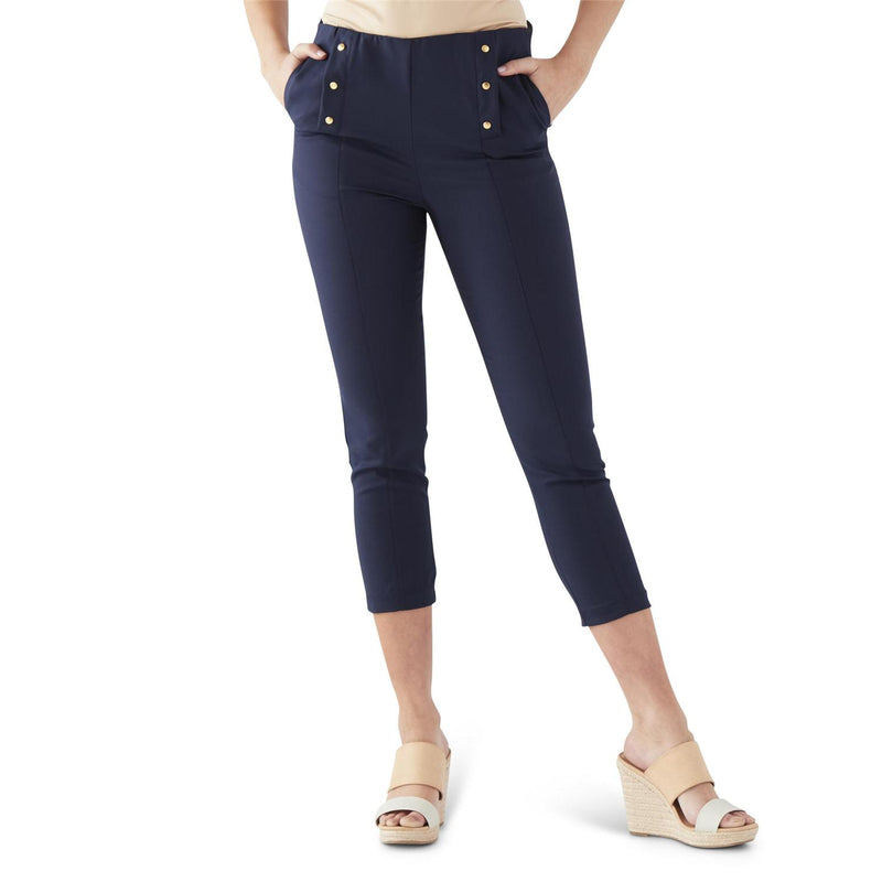 Navy Button Front Capri Stretch Leggings - Small