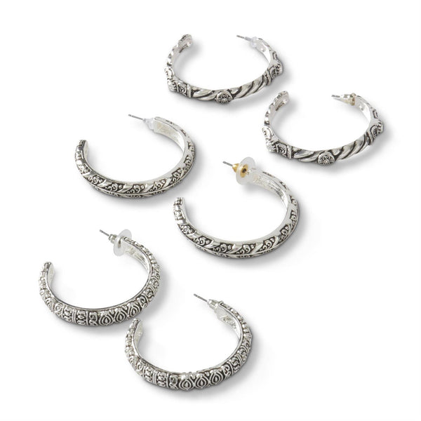 Filigree Silver Hoop Earrings - Assorted Styles