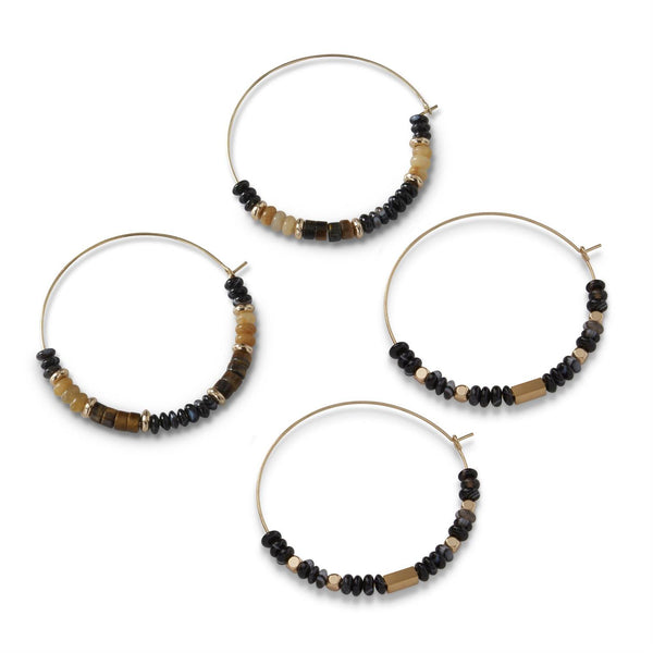 Black Bead & Hoop Earrings