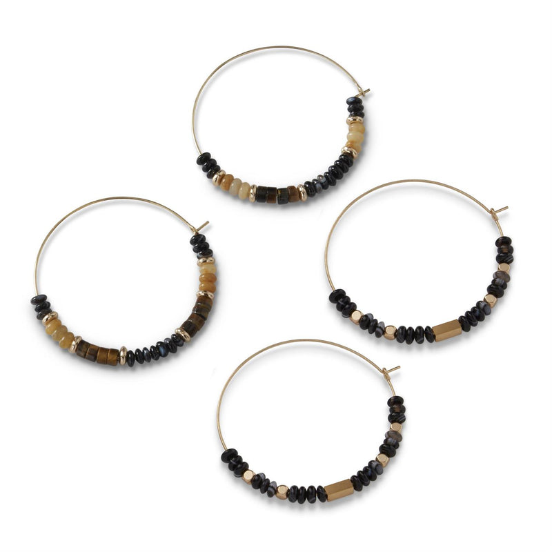 Black Bead & Hoop Earrings