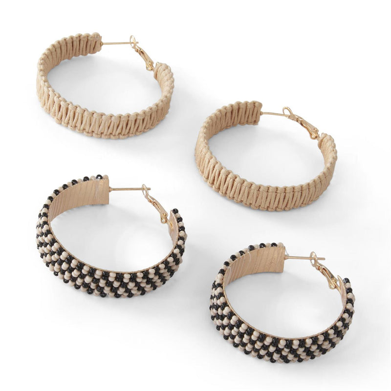 Black Check Thread Hoop Earrings