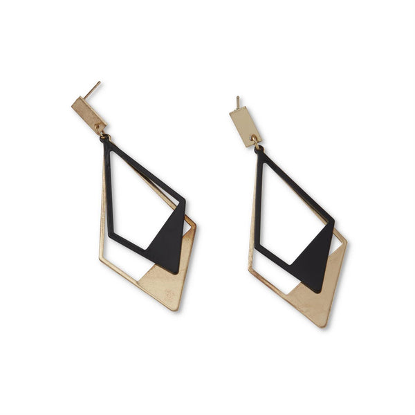 Black and Gold Layered Triangle Earring