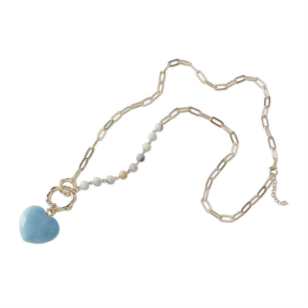 Blue Green Stone Heart Pendant Necklace