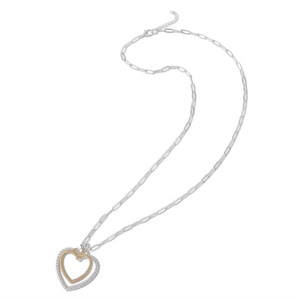 Silver and Gold Textured Heart Necklace