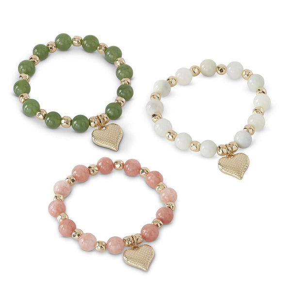 Pink Semi Precious Bead with Heart Charm Bracelet