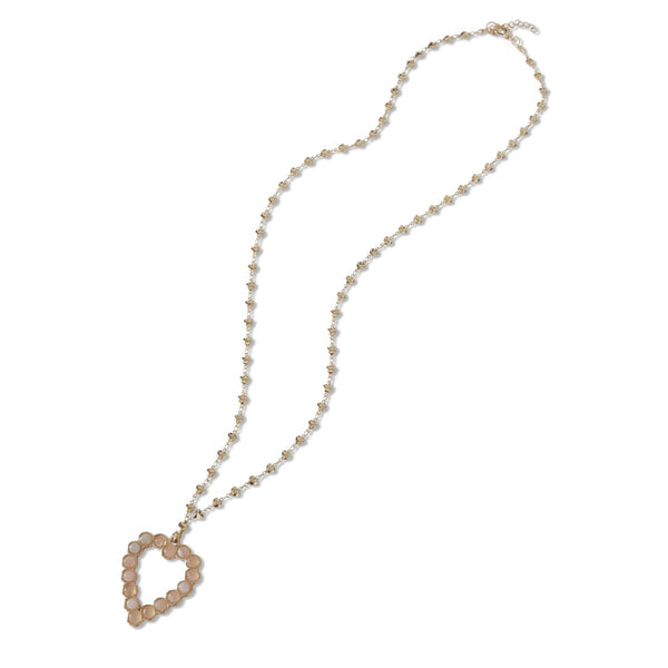 Rose Quartz Stone on Gold Heart Necklace