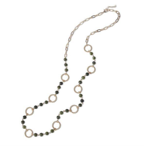 Water Grass Agate Beads with Gold Chain Necklace