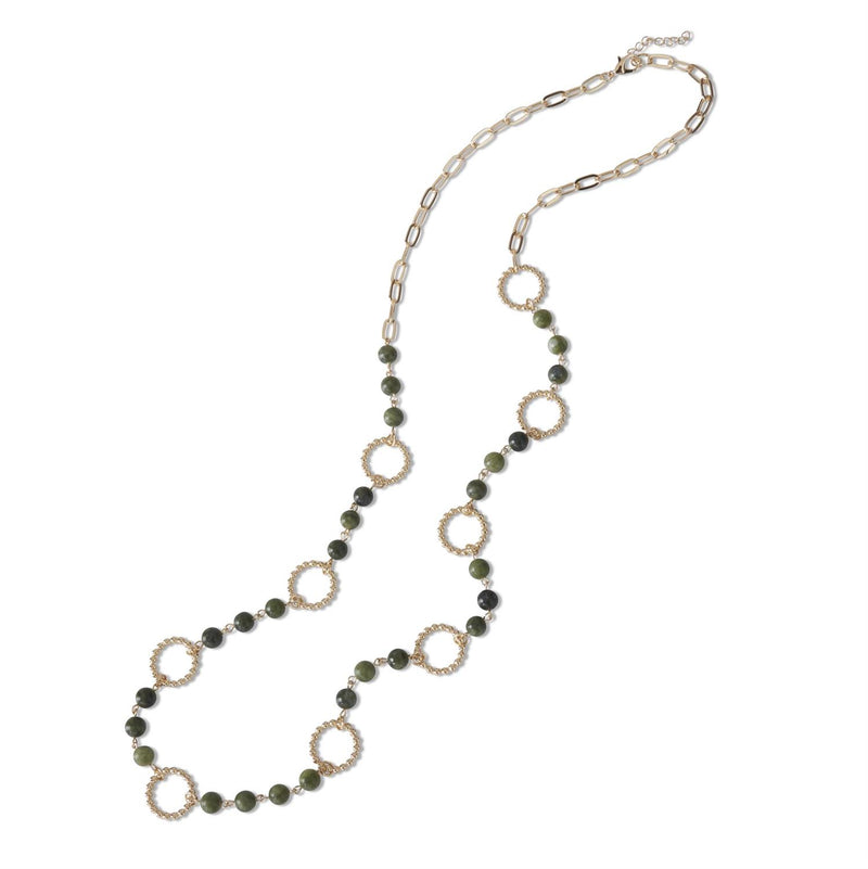 Water Grass Agate Beads with Gold Chain Necklace