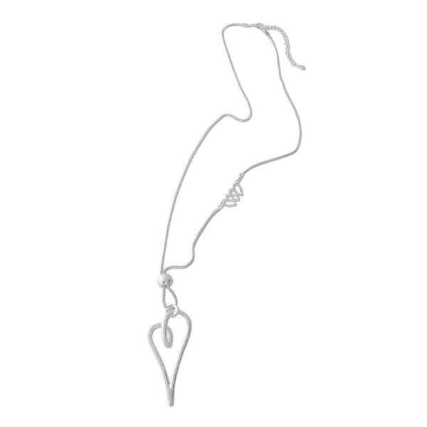 Scrolled Heart Silver Pendant Necklace