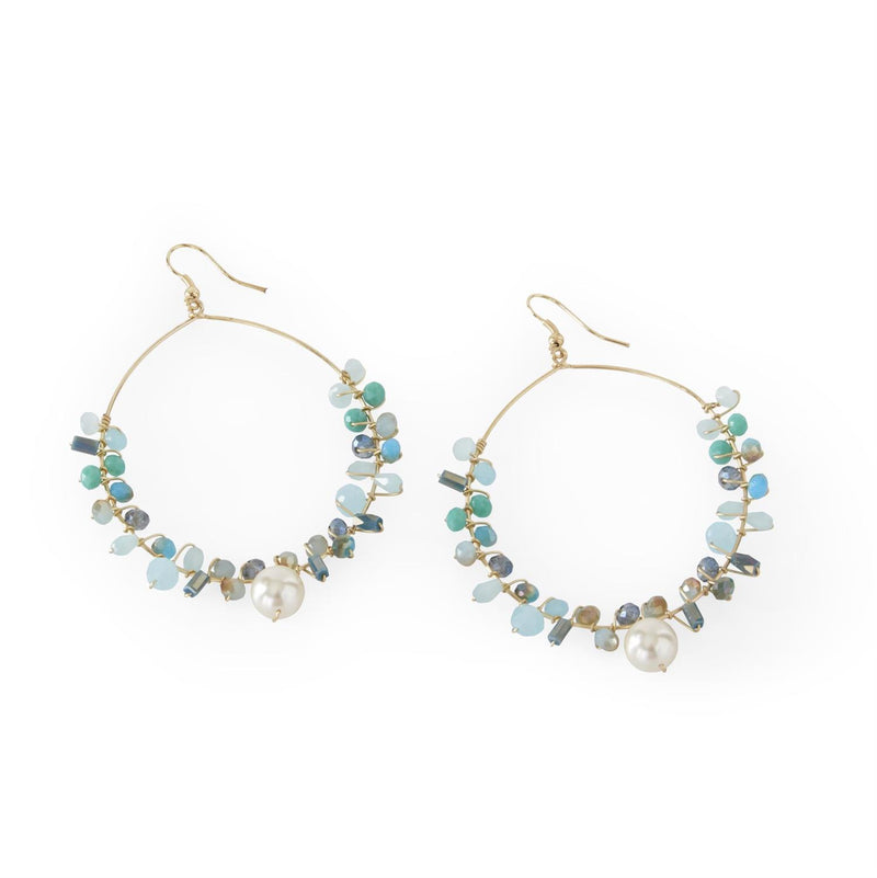 Turquoise Beads on Oval Wire Earrings