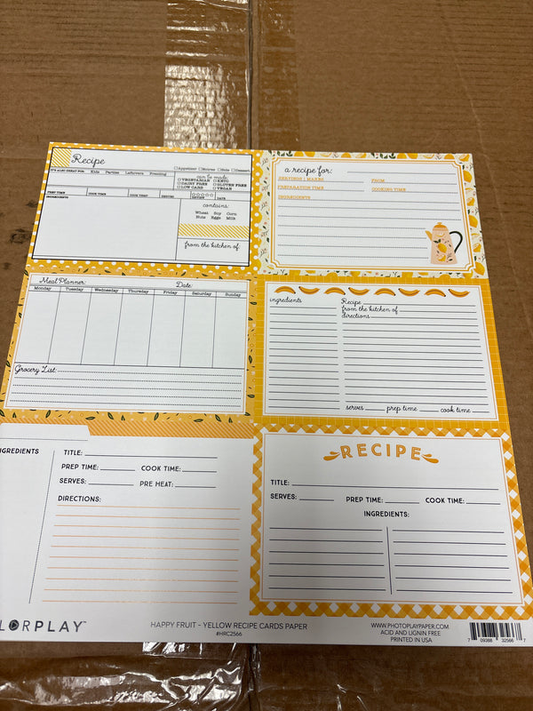 Yellow Recipe Cards - Happy Fruit - 12 x 12 Scrapbook Paper