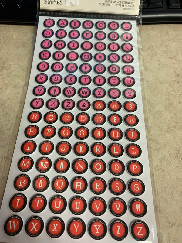 Foam Alphabet Stickers - Pink - Red - Orange - Yellow- Type Writer Keys - Warm Colors