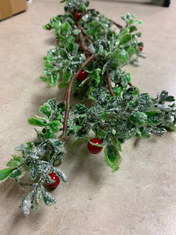 Glittered Mistletoe Stem with Red Berries