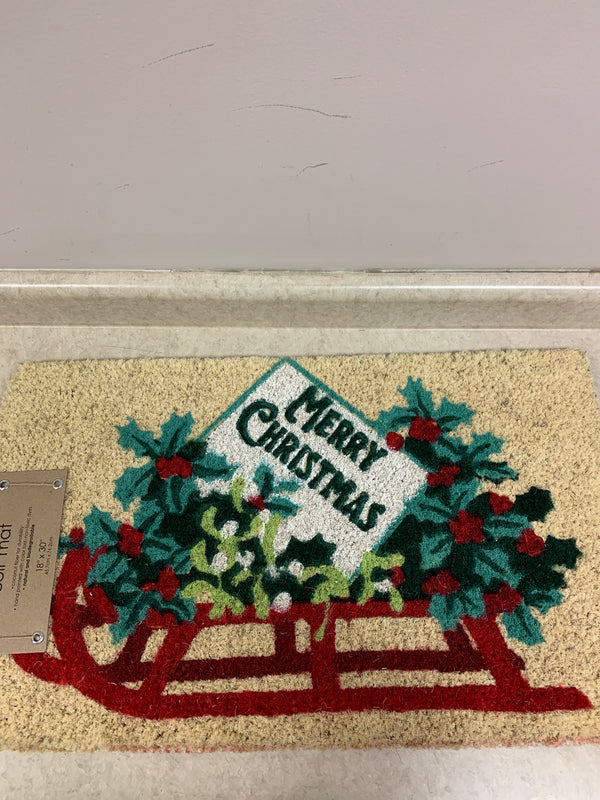 Merry Christmas Sled Coir Mat