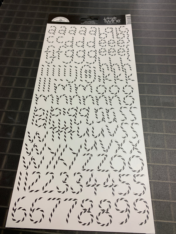 Black Doodle Twine Alphabet and Numbers - Cardstock Stickers