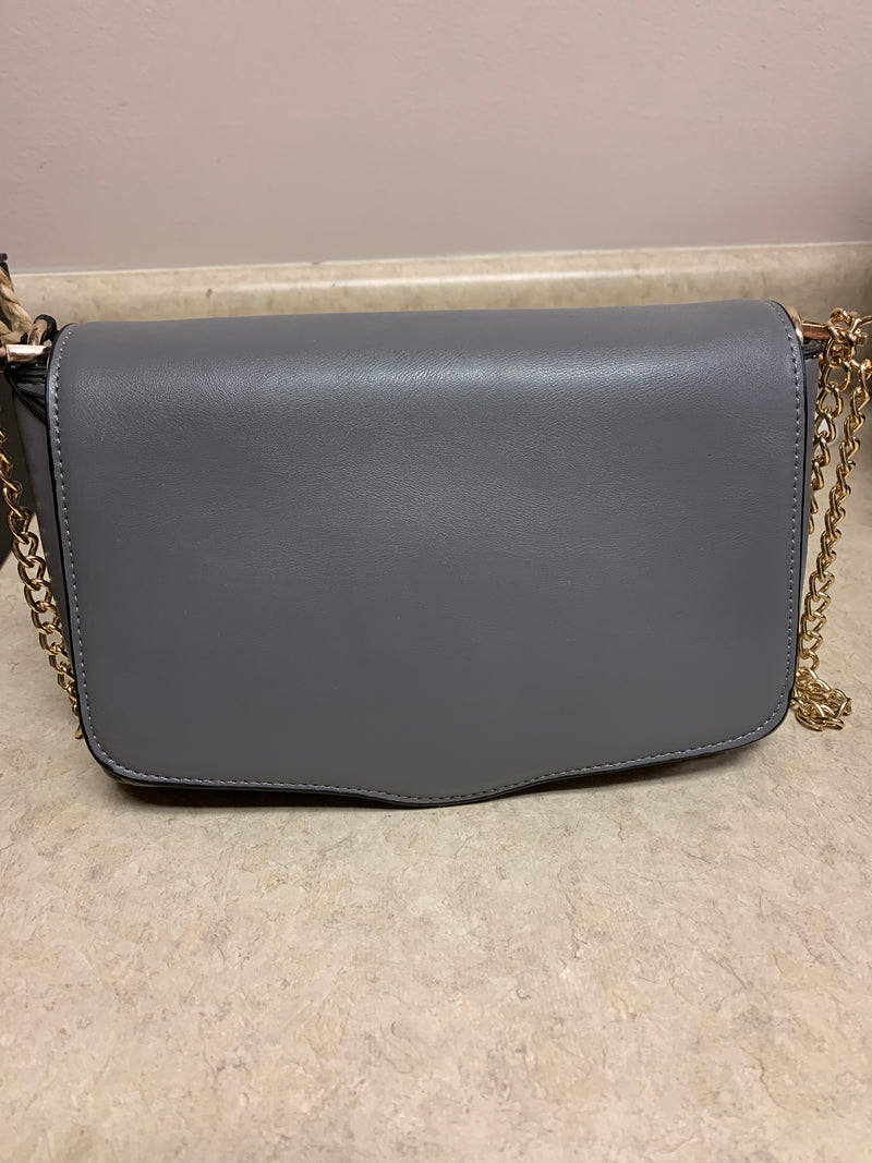 Gray Leather Zippered Front Flap Cross Bag