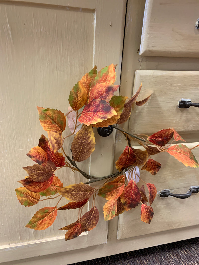 Candle Ring - Golden Yellow & Rust Birch Leave  - 11inch