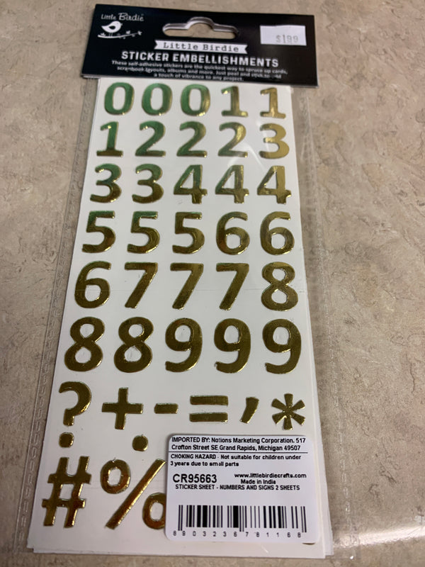 Numbers and Signs Sticker Sheet - Gold Foil