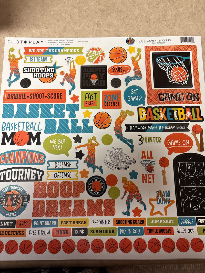 Element Boy Basketball Stickers - 12 x 12 Scrapbook Paper