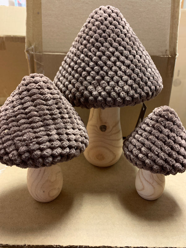 Brown Fabric and Wood Mushroom Set