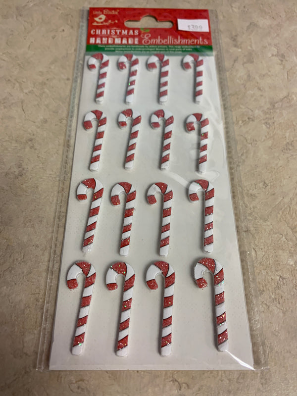 Candy Cane Christmas Embellishments- Handmade - 16 Count
