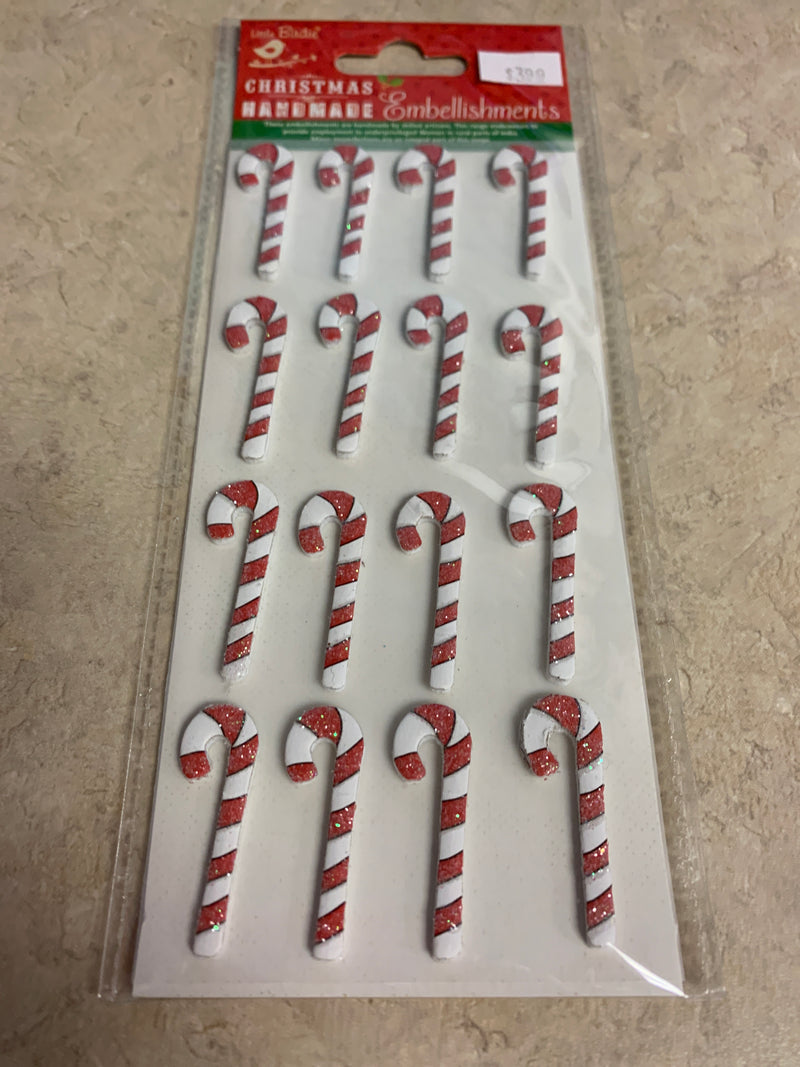 Candy Cane Christmas Embellishments- Handmade - 16 Count