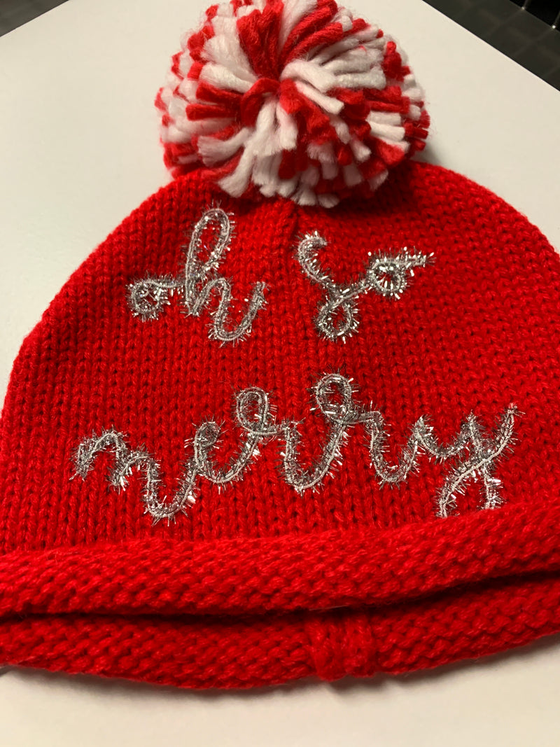 Red Holiday Sparkle Stocking Hat - Oh so merry - 2T-5T