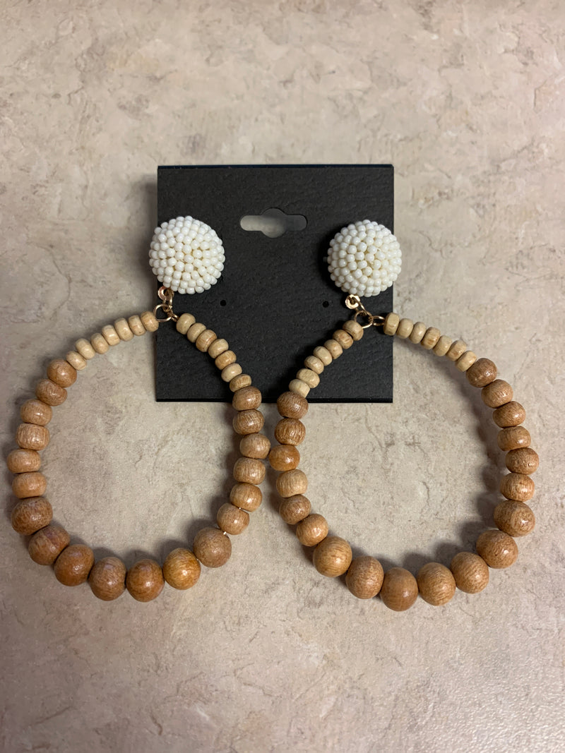Wooden Hoop with Cream Beaded Top