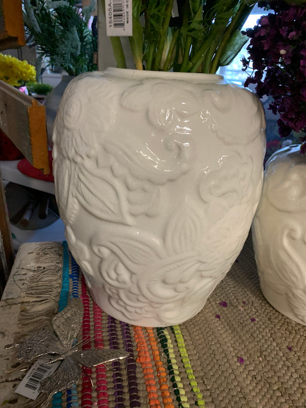 White  Ceramic Art Deco Vases - 12 inches