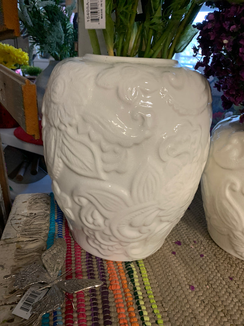 White  Ceramic Art Deco Vases - 12 inches