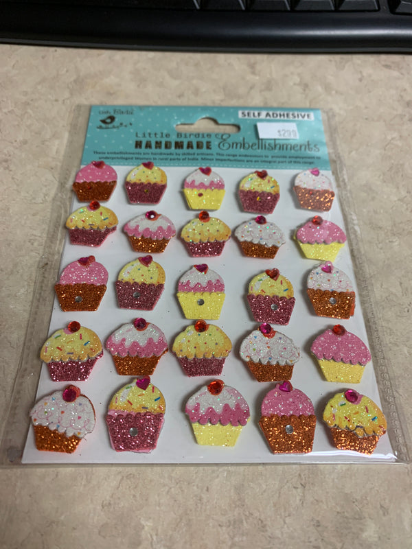 3D Mini Glitter Cupcake Stickers - 25 count