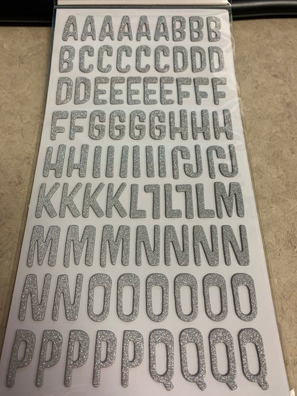 Cecily -Silver Glitter Stickers - Alphabet and Numbers