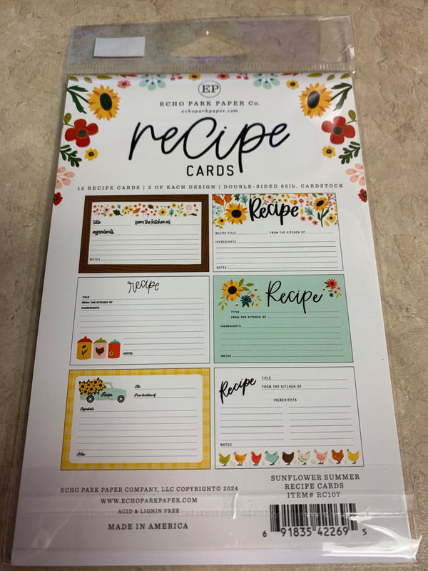 Sunflower Summer -  Recipe Cards