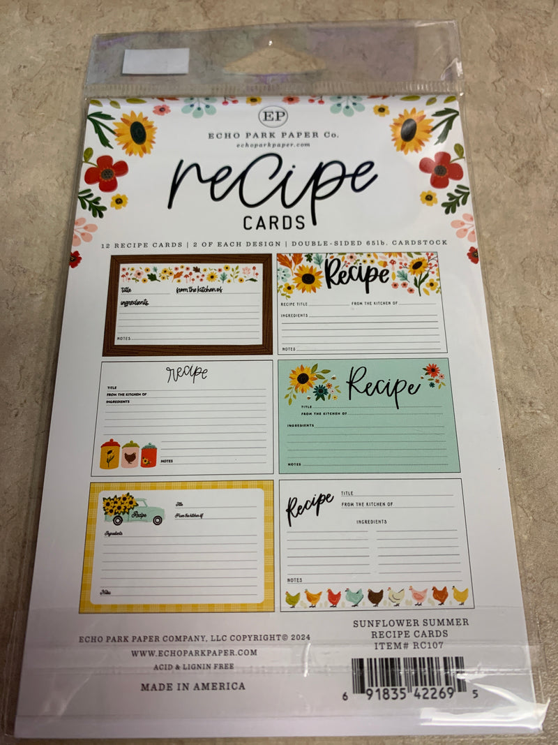 Sunflower Summer -  Recipe Cards