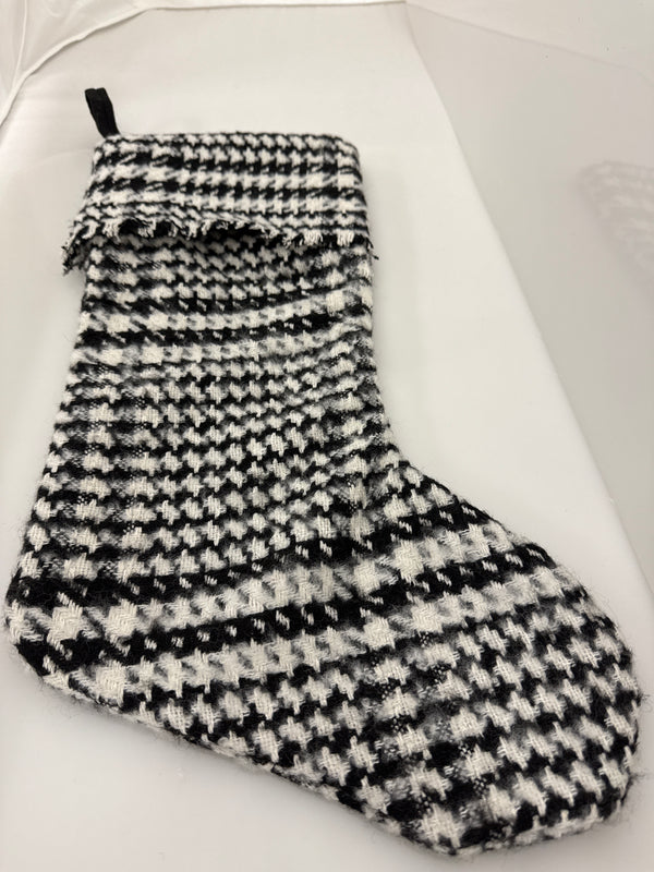 Black and White Houndstooth Stocking with Fringe