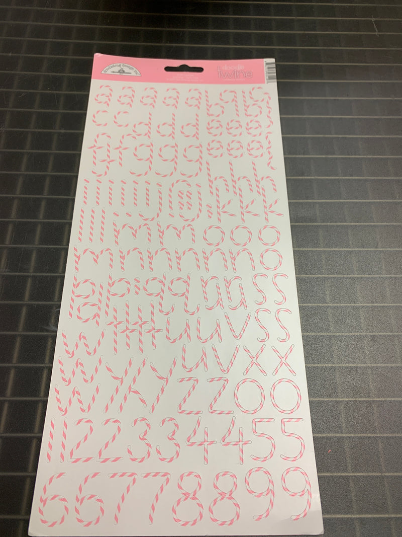 Pink Doodle Twine  - Alphabet and Number Stickers