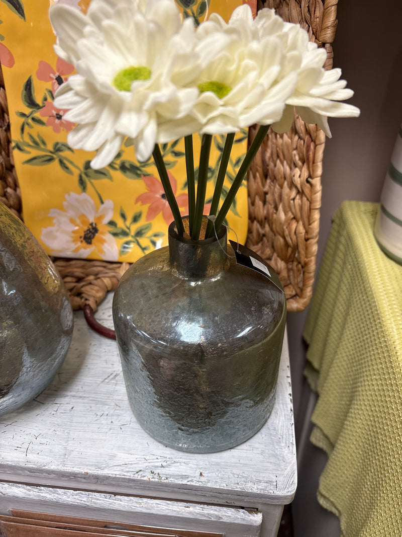 Antique Light Green Matte Glass Bottle Vase - 6.5 inch