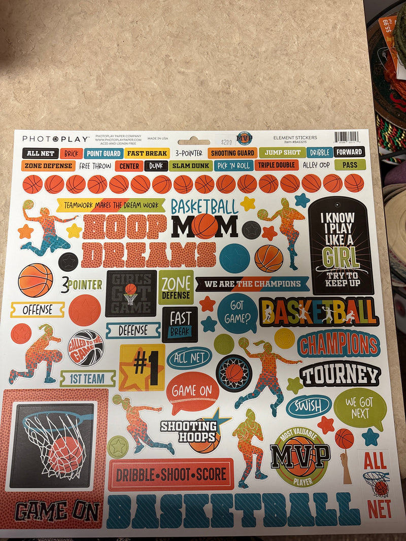 Element Girl Basketball Stickers - 12 x 12 Scrapbook Paper