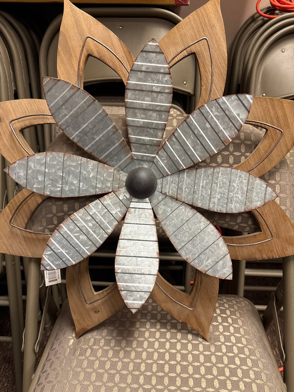 Large Wood and Metal 3D Flower