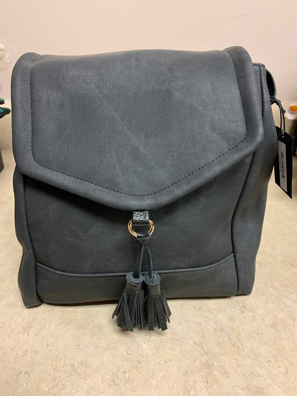 Black Denim Backpack Bag with Adjustable Straps and Tassels