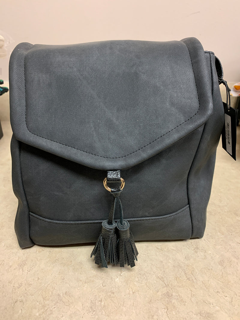 Black Denim Backpack Bag with Adjustable Straps and Tassels