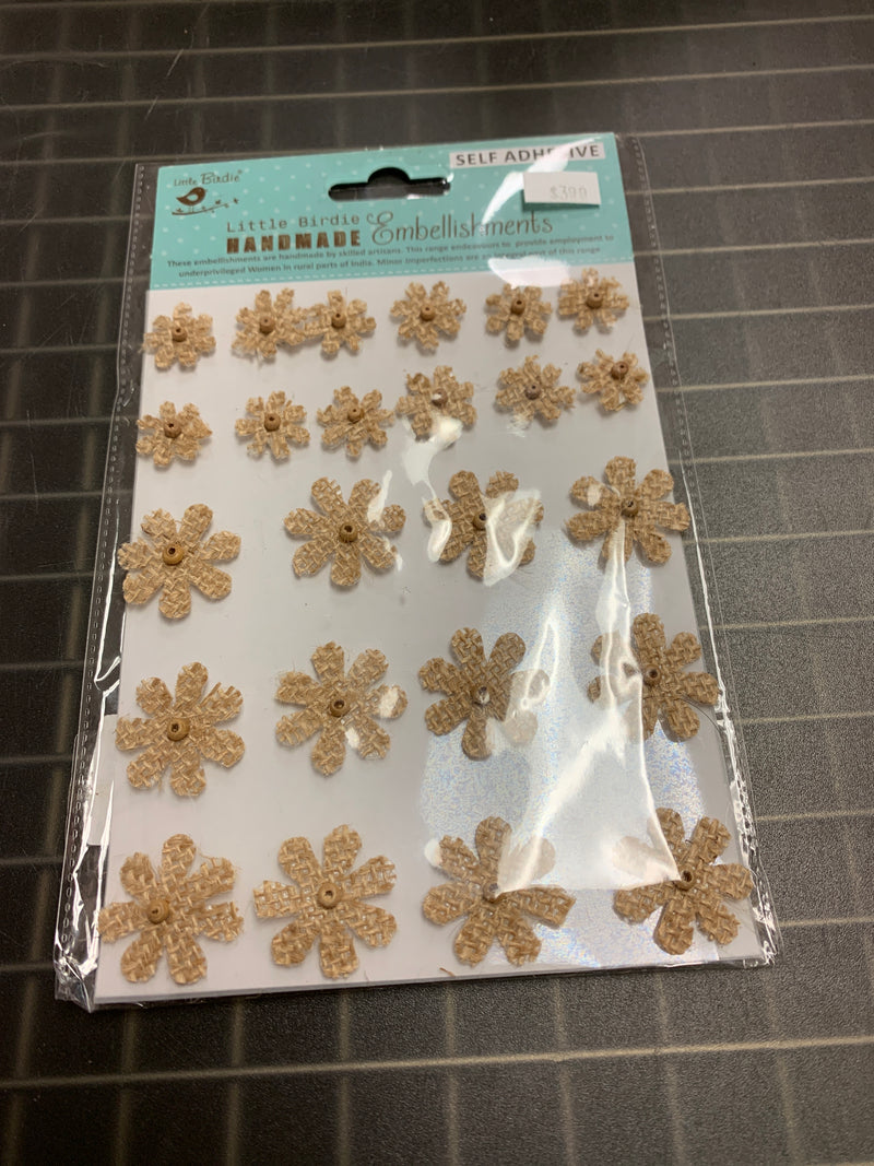 Burlap Flowers - 24 Count - Self Adhesive