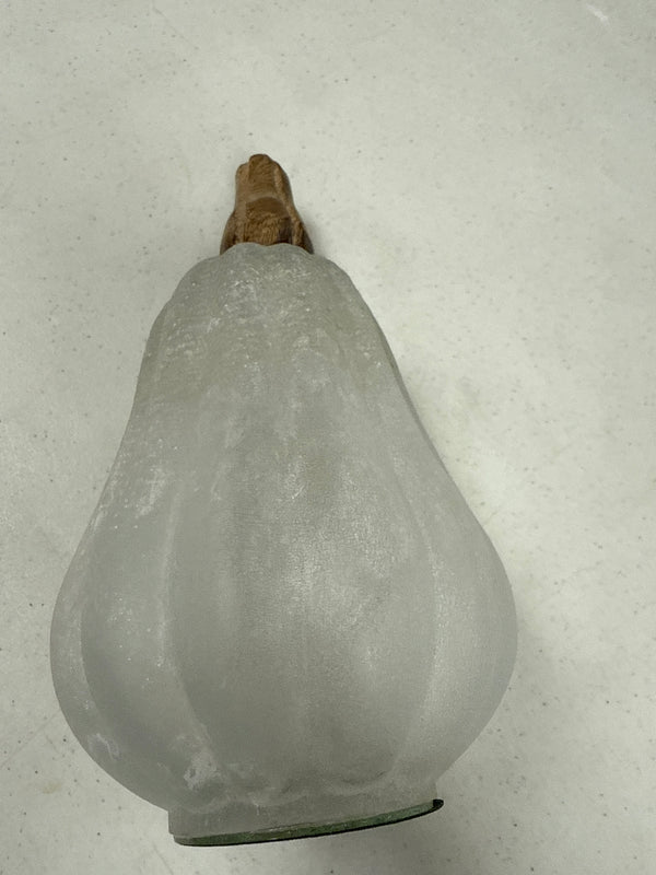 Frosted Glass Pumpkin with Carved Wood Stem - 8 inch