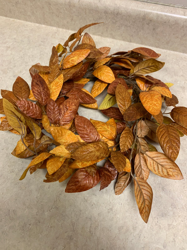 Wreath - Fall Golden Tones Leaf Candle Ring - 20 inch