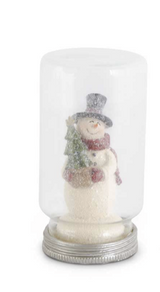 Glittered Resin Vintage Snowmen In Glass Jar